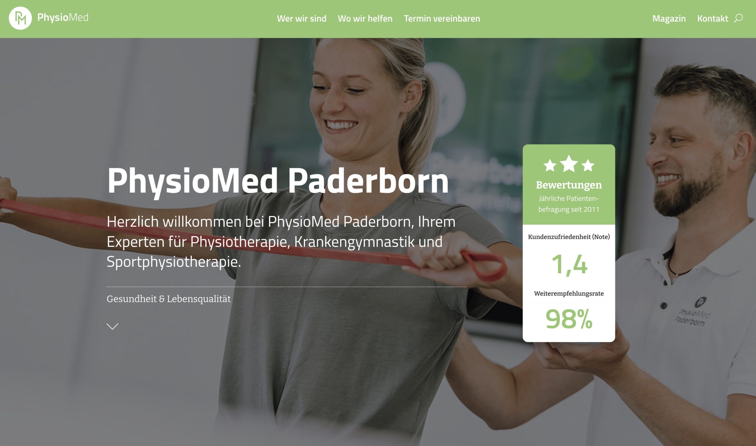 Die Webseite von PhysioMed Paderborn
